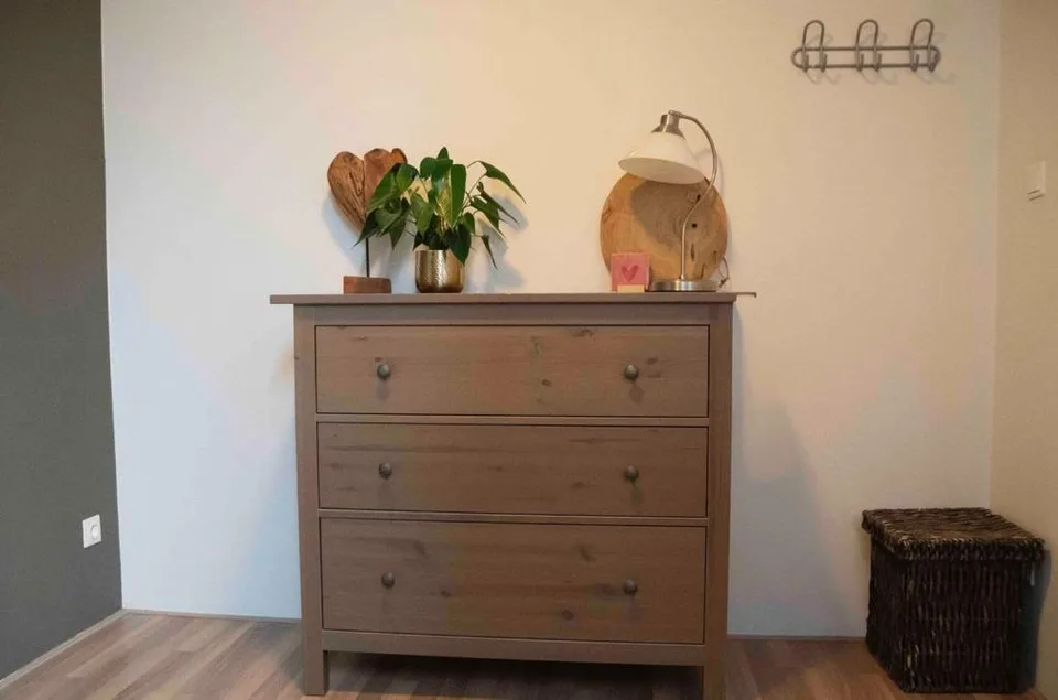 Ladekast met plant en sfeerlamp